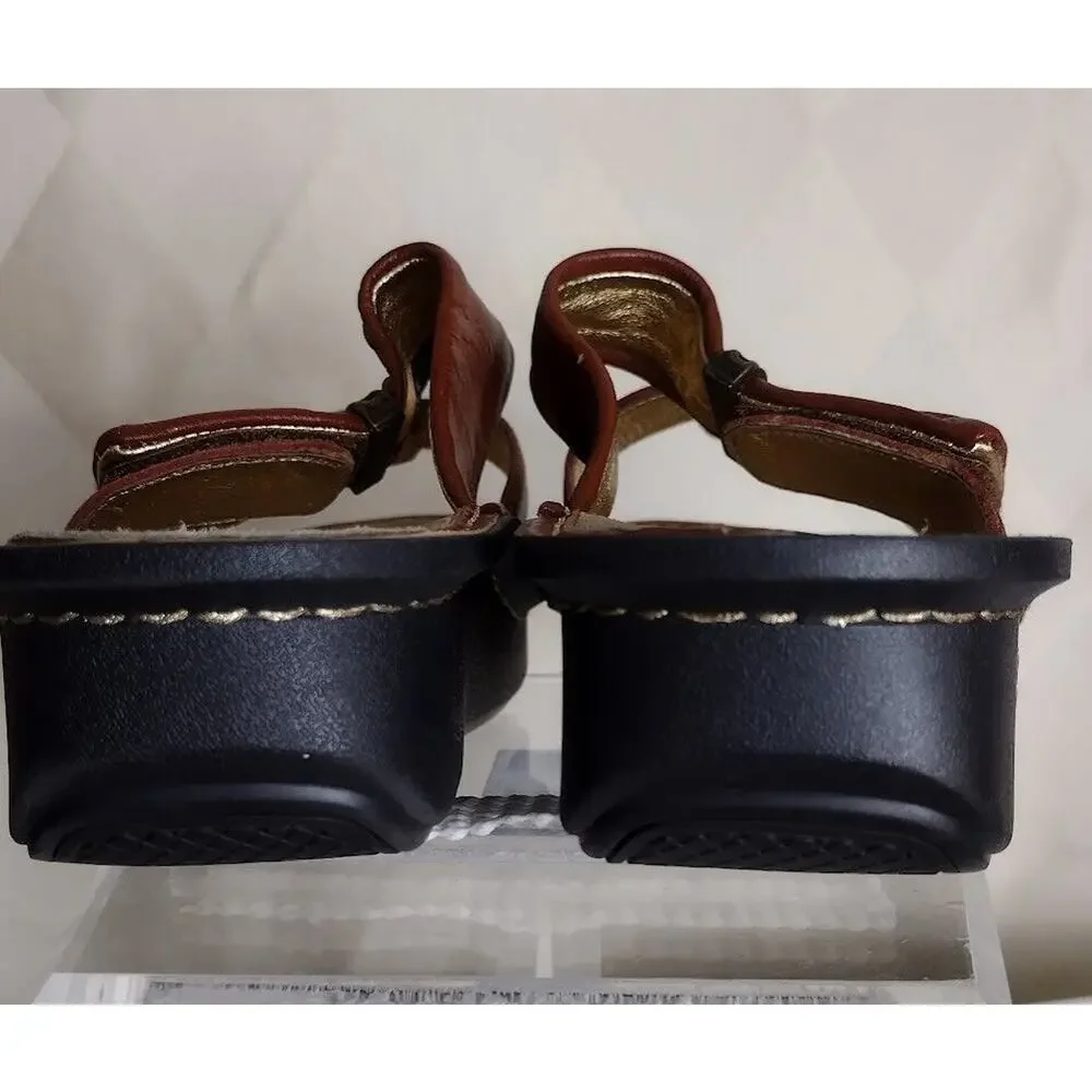 Alegria Brown Leather Women's Slip On Sandals,‎ Size 8